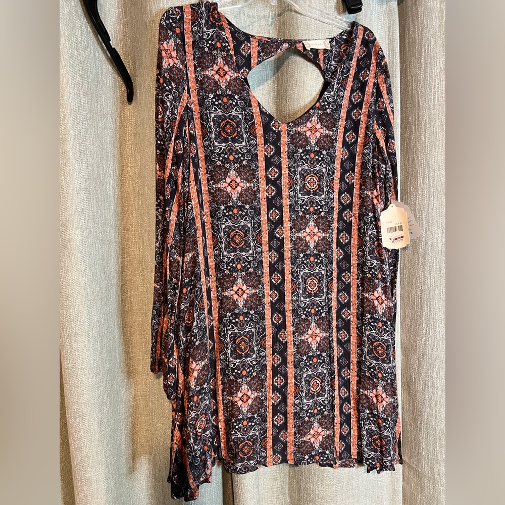 Altar’d State Charcoal Rust / Black and Orange Long Sleeve Dress keyhole back